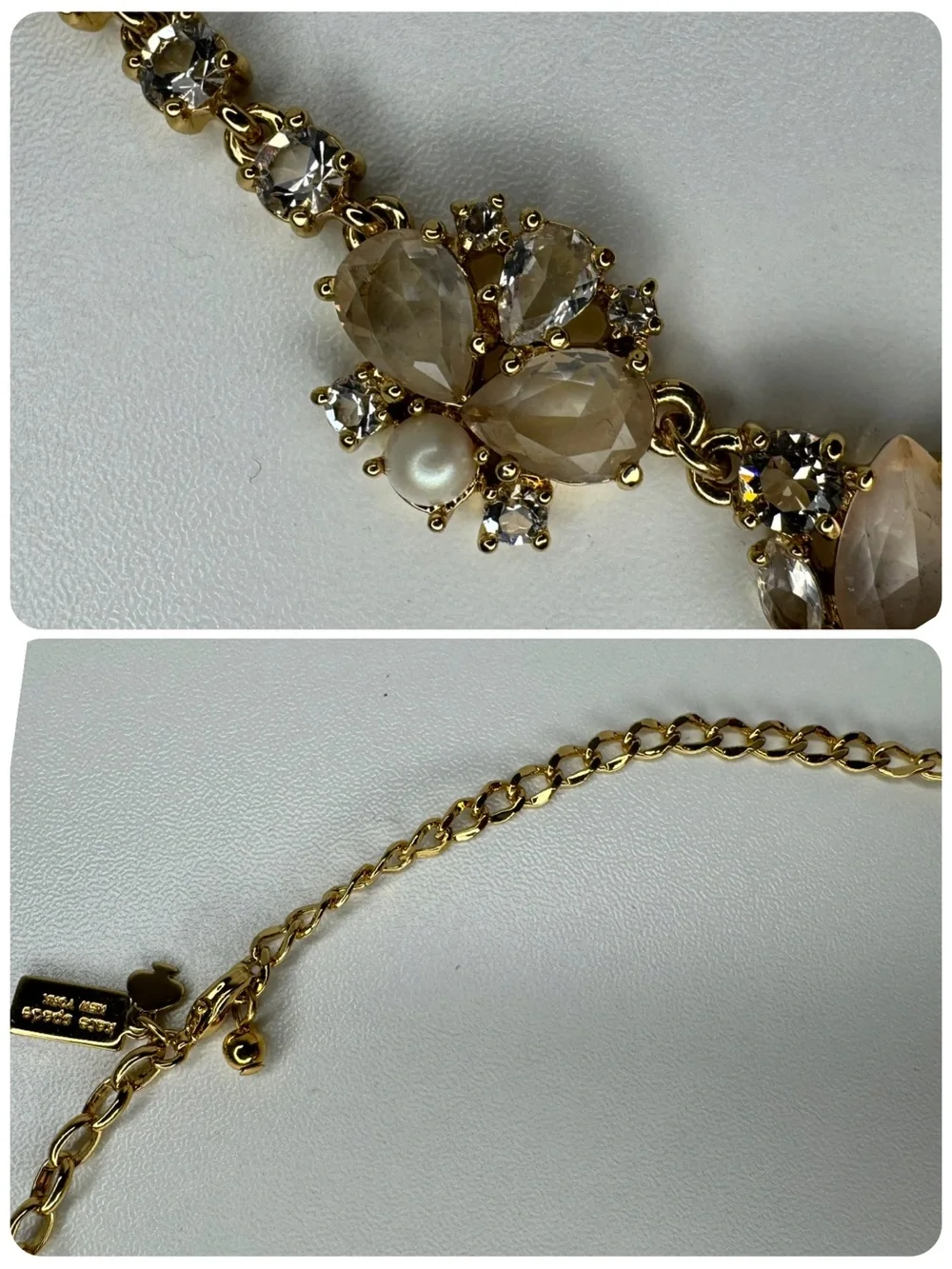 Kate Spade Vintage Floral Necklace Y2K Bridal Statement Gold Pearl Crystal EUC